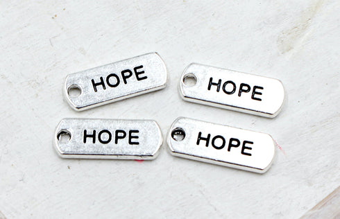 hope charm, rectangle charm, silver charms, antique silver, mixed metal, 21mm x 8mm, hole 1.5mm, sold as 5 pieces.